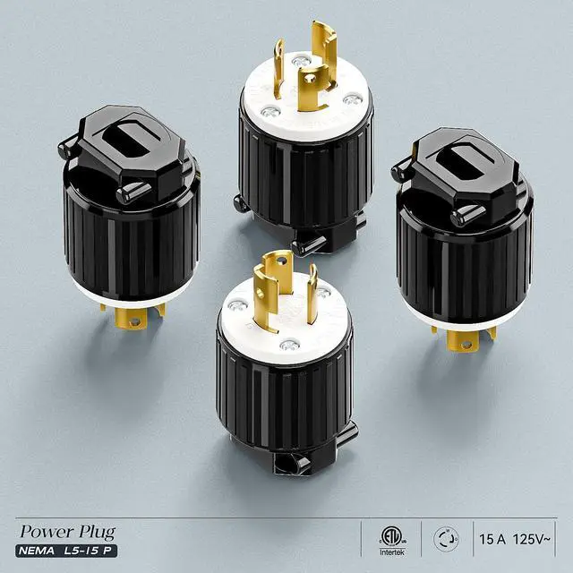 Alt view image 6 of 7 - 10Pack NEMA L5-15P Locking Plug, Twist Lock Male 15Amp 125Volt Generator Plugs, Industrial Grade Lock in Male 15A/125V Connector, ETL Listed Heavy Duty Plug for Generators Black/White Color