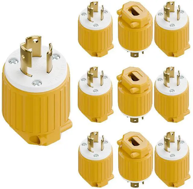Main image of 10PACK NEMA L5-15P Locking Plug, Twist Lock Male 15A 125V Generator Plugs | Industrial Grade Lock in Male 15A/125V Connector, ETL Listed Heavy Duty Plug for Generators, Yellow