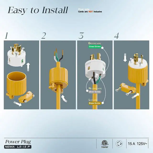 Alt view image 3 of 7 - 10PACK NEMA L5-15P Locking Plug, Twist Lock Male 15A 125V Generator Plugs | Industrial Grade Lock in Male 15A/125V Connector, ETL Listed Heavy Duty Plug for Generators, Yellow
