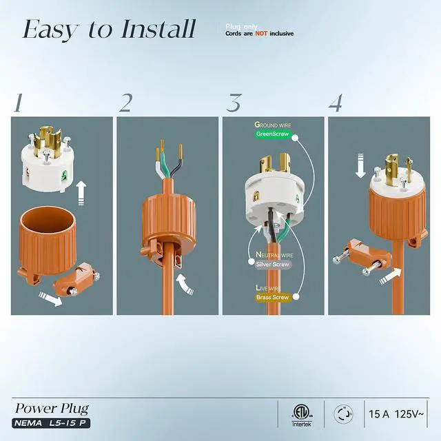 Alt view image 3 of 7 - NEMA L5-15P Locking Plug, Twist Lock Male 15Amp 125Volt Generator Plugs, Industrial Grade Lock in Male 15A/125V Connector, ETL Listed Heavy Duty Plug for Generators Orange Color