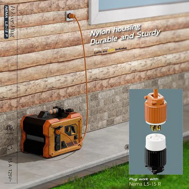 Alt view image 6 of 7 - NEMA L5-15P Locking Plug, Twist Lock Male 15Amp 125Volt Generator Plugs, Industrial Grade Lock in Male 15A/125V Connector, ETL Listed Heavy Duty Plug for Generators Orange Color