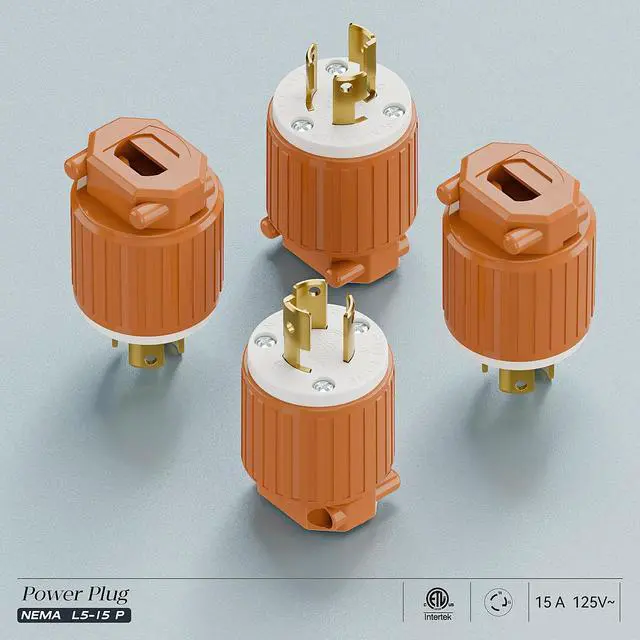 Alt view image 7 of 7 - NEMA L5-15P Locking Plug, Twist Lock Male 15Amp 125Volt Generator Plugs, Industrial Grade Lock in Male 15A/125V Connector, ETL Listed Heavy Duty Plug for Generators Orange Color