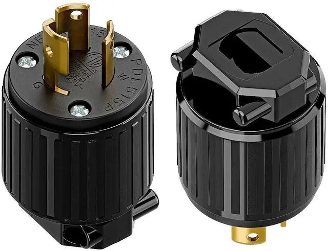 Main image of (2PACK) NEMA L5-15P Locking Plug, Twist Lock Male 15Amp 125Volt Generator Plugs, Industrial Grade Lock in Male 15A/125V Connector, ETL Listed Heavy Duty Plug for Generators Black Color