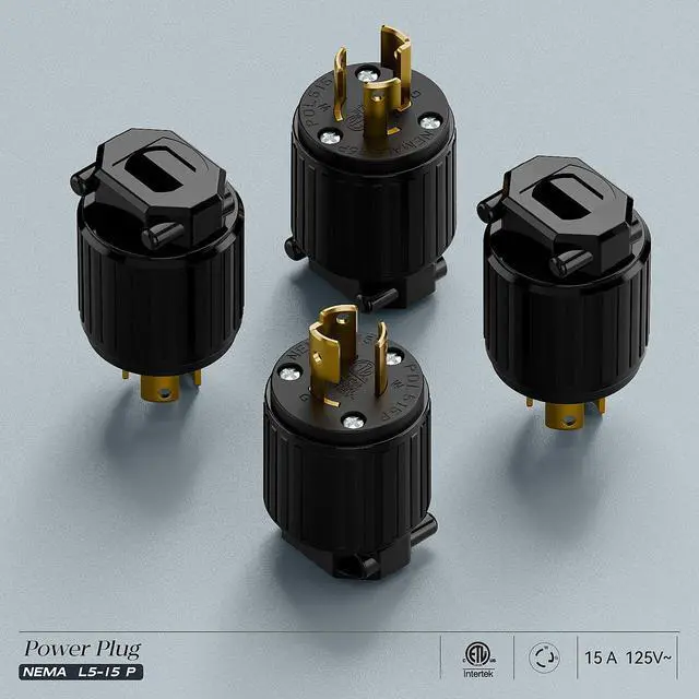 Alt view image 7 of 7 - (2PACK) NEMA L5-15P Locking Plug, Twist Lock Male 15Amp 125Volt Generator Plugs, Industrial Grade Lock in Male 15A/125V Connector, ETL Listed Heavy Duty Plug for Generators Black Color