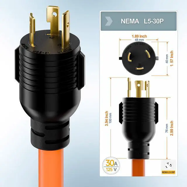 Alt view image 3 of 7 - 1.5FT Nema L5-30P to L14-30R Adapter Cable | 30Amp L5-30 Male Generator to L14-30 Transfer Switch 4-Prong Female Adapter STW 10AWG, 30A Generator 3-Prong to 30A 4-Prong