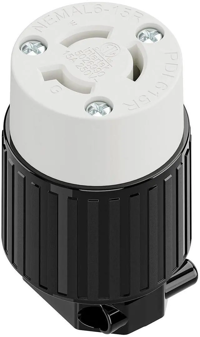 Main image of NEMA L6-15R Locking Plug, Plugrand ETL Listed L6-15 15A Cord End Connector | Twist Lock L6-15 15Amp 250Volt Female AC Connector, Industrial Grade 15A 250V Replacement Socket PDL615R Black/White
