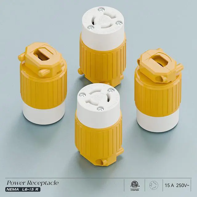 Alt view image 7 of 7 - (2PACK) NEMA L6-15R Locking Plug, (ETL Listed) Cord End Connector, Twist Lock L6-15 15Amp 250Volt Female AC Connector, Industrial Grade 15A 250V Replacement Socket PDL615R Yellow