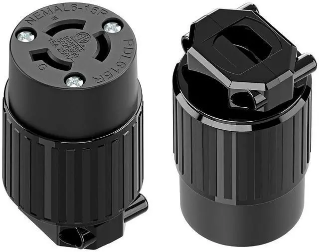 Main image of (2PACK) NEMA L6-15R Locking Plug, (ETL Listed) Cord End Connector, Twist Lock L6-15 15Amp 250Volt Female AC Connector, Industrial Grade 15A 250V Replacement Socket PDL615R Black