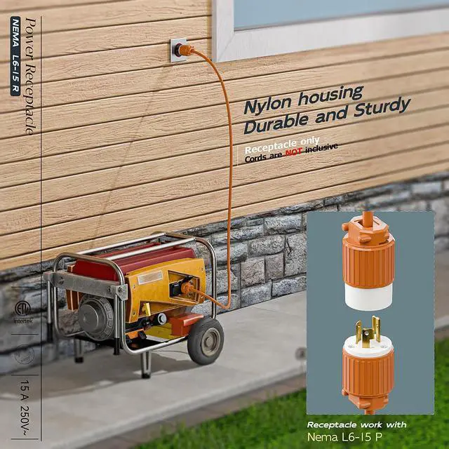Alt view image 6 of 7 - (2PACK) NEMA L6-15R Locking Plug, (ETL Listed) Cord End Connector, Twist Lock L6-15 15Amp 250Volt Female AC Connector, Industrial Grade 15A 250V Replacement Socket PDL615R Orange