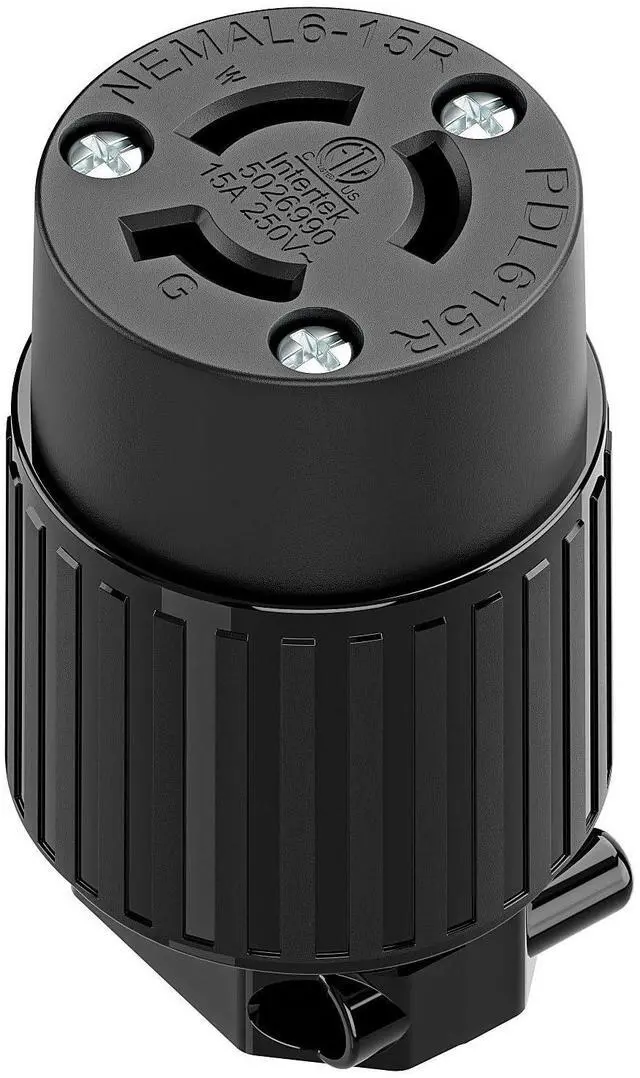 Main image of NEMA L6-15R Locking Plug, (ETL Listed) Cord End Connector, Twist Lock L6-15 15Amp 250Volt Female AC Connector, Industrial Grade 15A 250V Replacement Socket PDL615R Black