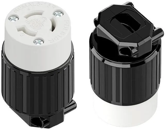 Main image of (2Pack) NEMA L6-15R Locking Plug, (ETL Listed) Cord End Connector, Twist Lock L6-15 15Amp 250Volt Female AC Connector, Industrial Grade 15A 250V Replacement Socket PDL615R Black/White