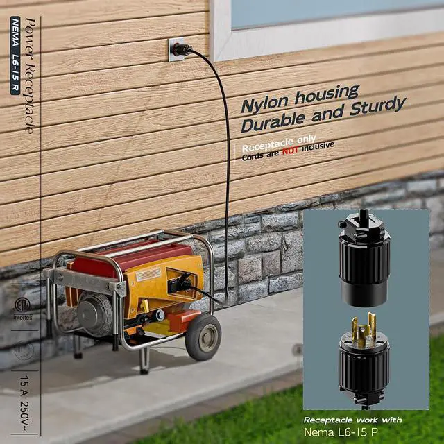 Alt view image 6 of 7 - (2PACK) NEMA L6-15R Locking Plug, (ETL Listed) Cord End Connector, Twist Lock L6-15 15Amp 250Volt Female AC Connector, Industrial Grade 15A 250V Replacement Socket PDL615R Black