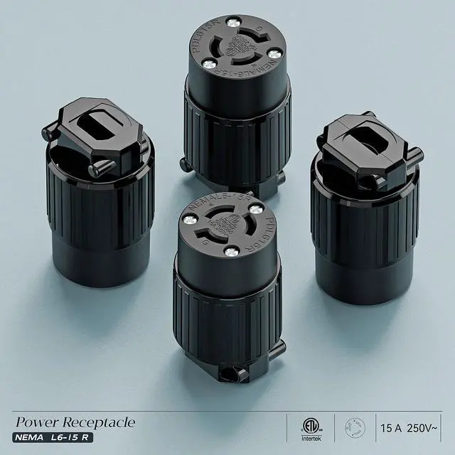 Alt view image 7 of 7 - (2PACK) NEMA L6-15R Locking Plug, (ETL Listed) Cord End Connector, Twist Lock L6-15 15Amp 250Volt Female AC Connector, Industrial Grade 15A 250V Replacement Socket PDL615R Black