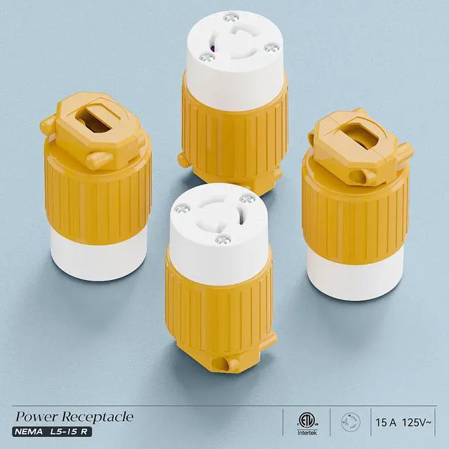 Alt view image 7 of 7 - NEMA L5-15R Locking Connector, Twist Lock Female 15Amp 125Volt Generator Socket, Industrial Grade Lock in Female 15A/125V Receptacle, ETL Listed Heavy Duty Socket for Generators Yellow