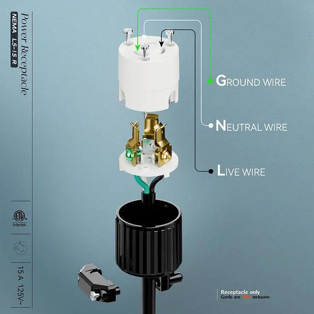 Alt view image 4 of 7 - NEMA L5-15R Locking Connector, Twist Lock Female 15Amp 125Volt Generator Socket, Industrial Grade Lock in Female 15A/125V Receptacle, ETL Listed Heavy Duty Socket for Generators Black/White Color