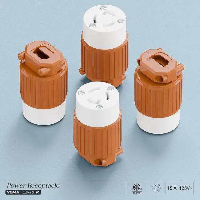 Alt view image 7 of 7 - NEMA L5-15R Locking Connector, Twist Lock Female 15Amp 125Volt Generator Socket, Industrial Grade Lock in Female 15A/125V Receptacle, ETL Listed Heavy Duty Socket for Generators Orange