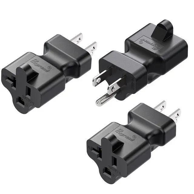 Main image of 3PACK Plugrand 15 Amp Household AC Plug to 20 Amp T Blade Power Adapter | Nema 5-15P to 5-15R/5-20R 20 Amp Comb AC Adapter, 15 Amp to 20 Amp Plug Adapter Converter, Black