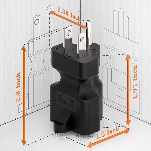 Alt view image 4 of 7 - 3PACK Plugrand 15 Amp Household AC Plug to 20 Amp T Blade Power Adapter | Nema 5-15P to 5-15R/5-20R 20 Amp Comb AC Adapter, 15 Amp to 20 Amp Plug Adapter Converter, Black