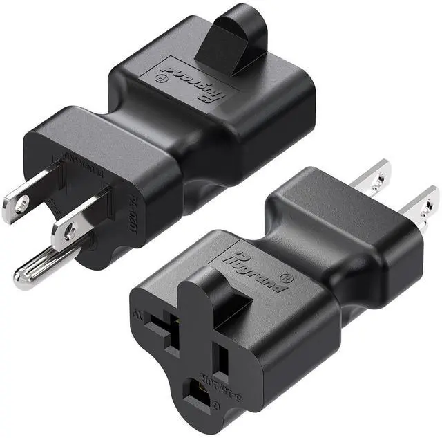 Main image of 2PACK Plugrand Nema 5-15P to 5-15R/5-20R 20 Amp Comb AC Adapter | 15 Amp Household AC Plug to 20 Amp T Blade Power Adapter, 15 Amp to 20 Amp Plug Adapter Converter, Black