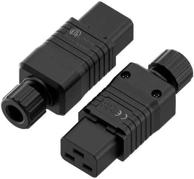 Main image of (2PACK) IEC 320 C19 Plug, 20A/125V, (ETL Verified) 16A/250V UPS/PDU Replacement Cord End Connector, 20AMP 16AMP UPS Plugs, Black