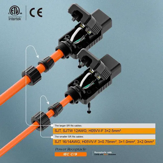 Alt view image 5 of 7 - (2PACK) IEC 320 C19 Plug, 20A/125V, (ETL Verified) 16A/250V UPS/PDU Replacement Cord End Connector, 20AMP 16AMP UPS Plugs, Black
