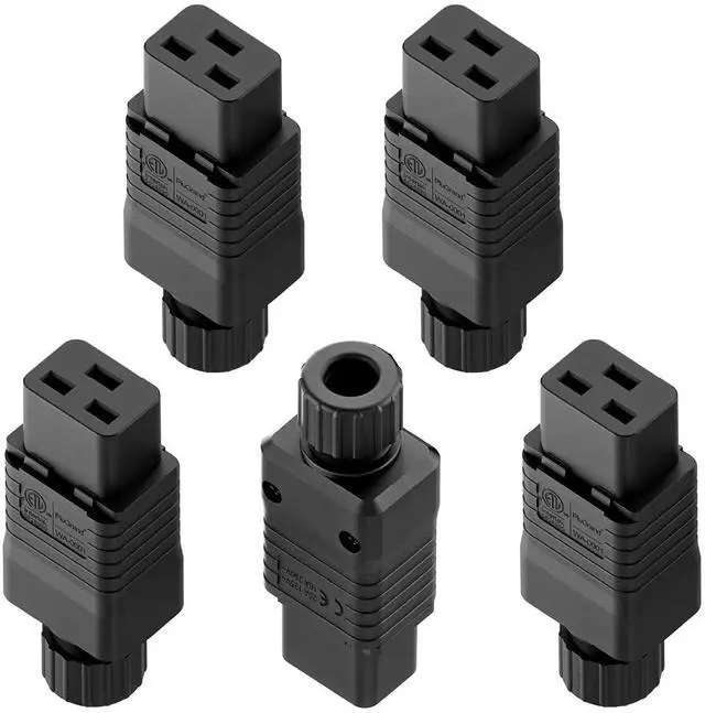 Main image of (5PACK) IEC 320 C19 Plug, 20A/125V, (ETL Verified) 16A/250V UPS/PDU Replacement Cord End Connector, 20AMP 16AMP UPS Plugs, Black