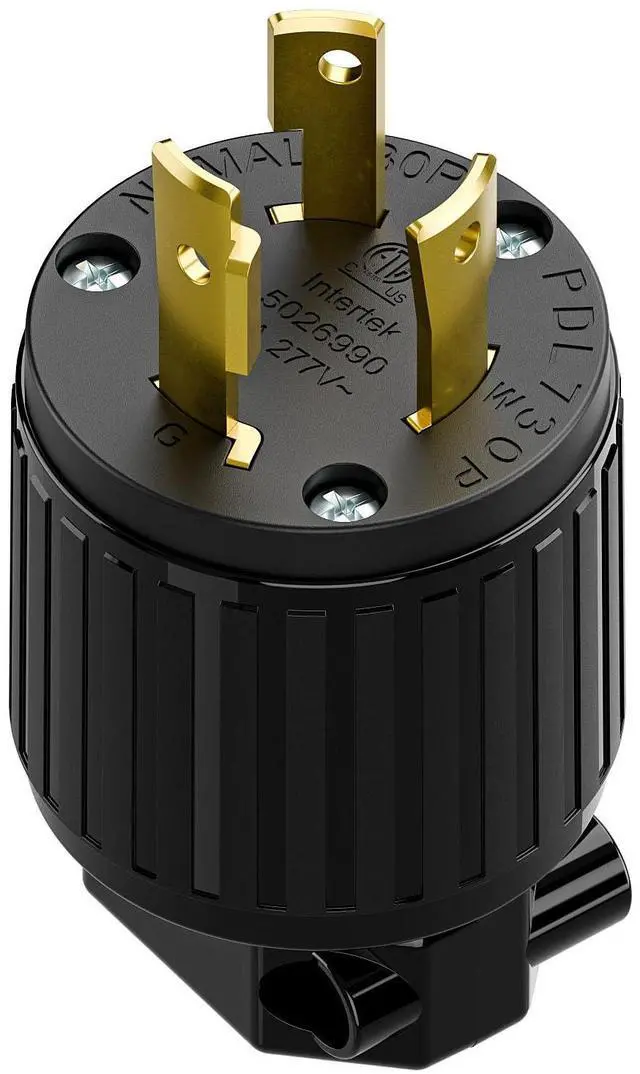 Main image of NEMA L7-30P Locking Plug, (ETL Listed) Cord End Connector, Twist Lock L7-30P 30Amp 277Volt Male AC Connector, Industrial Grade 30A 277V Replacement Plugs PDL730P Black