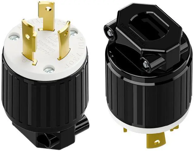 Main image of 2PACK NEMA L7-30P Locking Plug, (ETL Listed) Cord End Connector, Twist Lock L7-30P 30Amp 277Volt Male AC Connector, Industrial Grade 30A 277V Replacement Plugs PDL730P Black/White