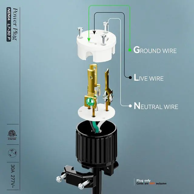 Alt view image 4 of 7 - 2PACK NEMA L7-30P Locking Plug, (ETL Listed) Cord End Connector, Twist Lock L7-30P 30Amp 277Volt Male AC Connector, Industrial Grade 30A 277V Replacement Plugs PDL730P Black/White