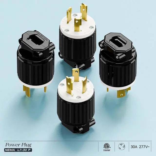 Alt view image 7 of 7 - 2PACK NEMA L7-30P Locking Plug, (ETL Listed) Cord End Connector, Twist Lock L7-30P 30Amp 277Volt Male AC Connector, Industrial Grade 30A 277V Replacement Plugs PDL730P Black/White