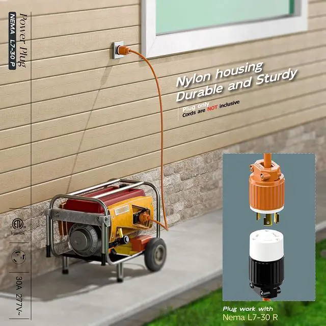 Alt view image 6 of 7 - NEMA L7-30P Locking Plug, (ETL Listed) Cord End Connector, Twist Lock L7-30P 30Amp 277Volt Male AC Connector, Industrial Grade 30A 277V Replacement Plugs PDL730P Orange