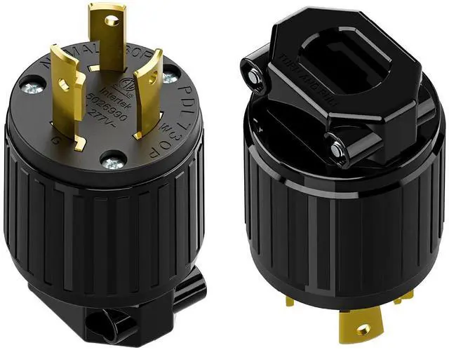 Main image of 2PACK NEMA L7-30P Locking Plug, (ETL Listed) Cord End Connector, Twist Lock L7-30P 30Amp 277Volt Male AC Connector, Industrial Grade 30A 277V Replacement Plugs PDL730P Black