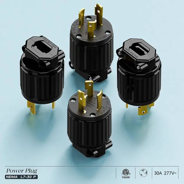 Alt view image 7 of 7 - NEMA L7-30P Locking Plug, (ETL Listed) Cord End Connector, Twist Lock L7-30P 30Amp 277Volt Male AC Connector, Industrial Grade 30A 277V Replacement Plugs PDL730P Black