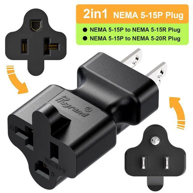 Alt view image 6 of 7 - 3PACK Plugrand 15 Amp Household AC Plug to 20 Amp T Blade Power Adapter | Nema 5-15P to 5-15R/5-20R 20 Amp Comb AC Adapter, 15 Amp to 20 Amp Plug Adapter Converter, Black