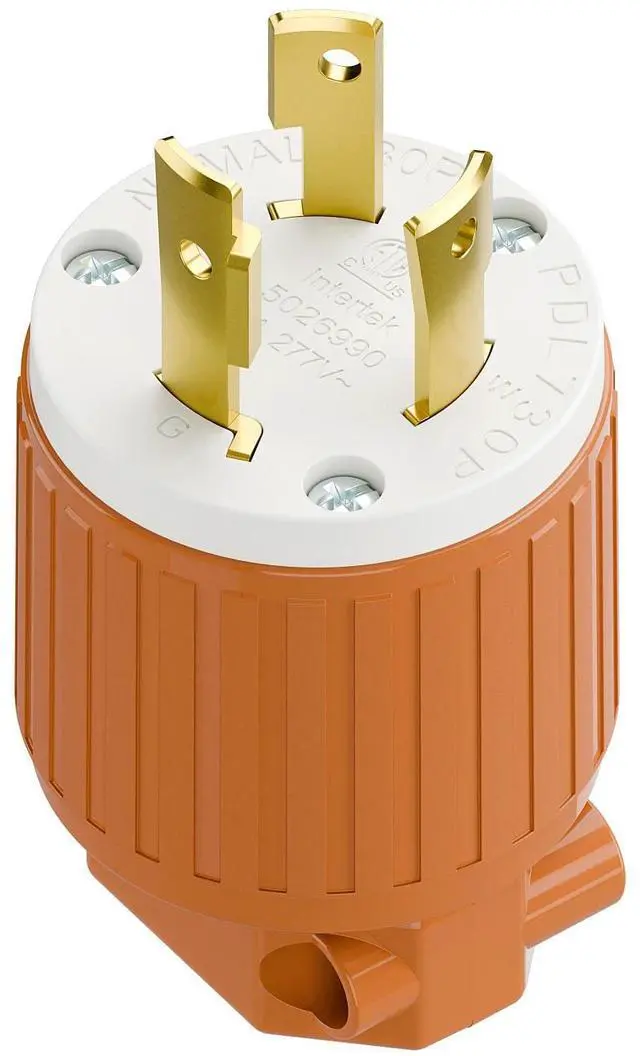 Main image of NEMA L7-30P Locking Plug, (ETL Listed) Cord End Connector, Twist Lock L7-30P 30Amp 277Volt Male AC Connector, Industrial Grade 30A 277V Replacement Plugs PDL730P Orange