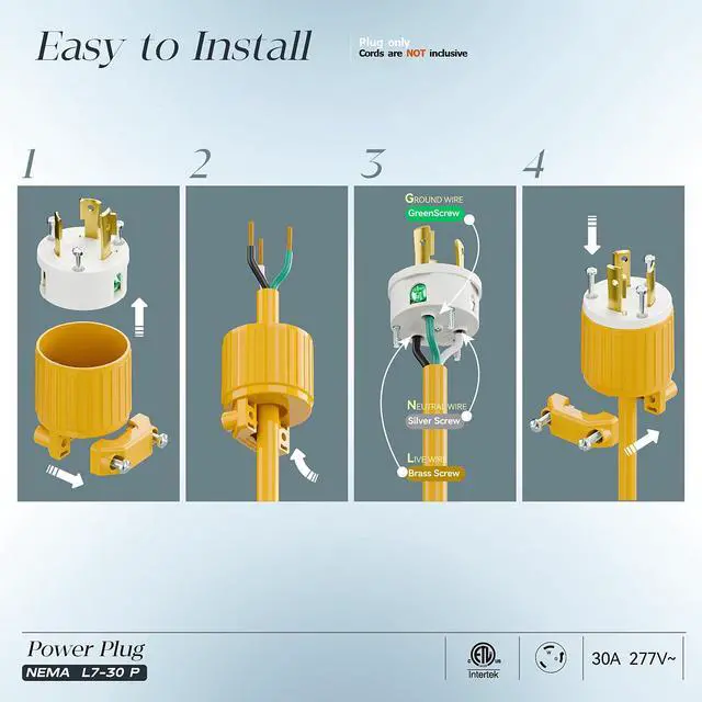 Alt view image 3 of 7 - 2PACK NEMA L7-30P Locking Plug, (ETL Listed) Cord End Connector, Twist Lock L7-30P 30Amp 277Volt Male AC Connector, Industrial Grade 30A 277V Replacement Plugs PDL730P Yellow