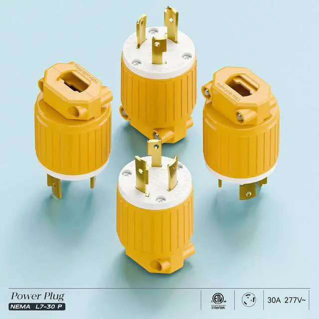 Alt view image 7 of 7 - 2PACK NEMA L7-30P Locking Plug, (ETL Listed) Cord End Connector, Twist Lock L7-30P 30Amp 277Volt Male AC Connector, Industrial Grade 30A 277V Replacement Plugs PDL730P Yellow