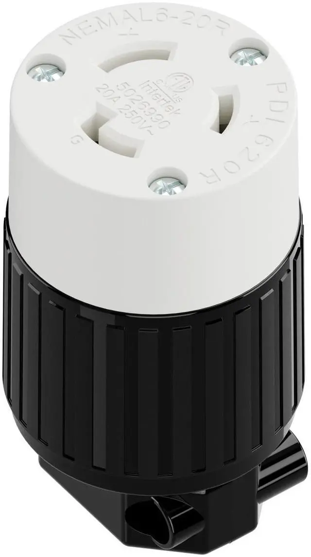 Main image of NEMA L6-20R Locking Plug Receptacle, (ETL Listed) Twist Lock L6-20 20Amp 250Volt Female AC Connector, Industrial Grade Female Plugs 20A/250V, Heavy Duty Replacement Plug Outlet PDL620R Black/White