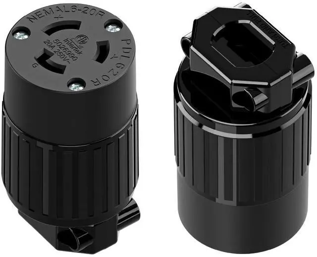 Main image of (2PACK) NEMA L6-20R Locking Plug Receptacle, (ETL Listed) Twist Lock L6-20 20Amp 250Volt Female AC Connector, Industrial Grade Female Plugs 20A/250V, Heavy Duty Replacement Plug Outlet PDL620R Black