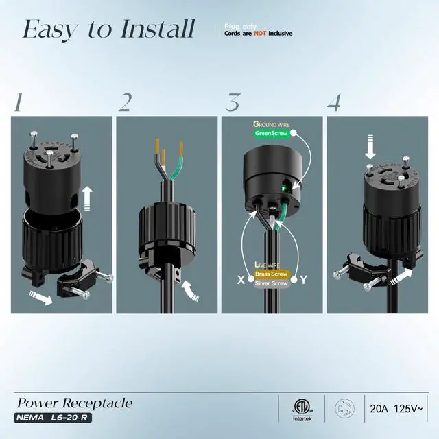 Alt view image 3 of 7 - (2PACK) NEMA L6-20R Locking Plug Receptacle, (ETL Listed) Twist Lock L6-20 20Amp 250Volt Female AC Connector, Industrial Grade Female Plugs 20A/250V, Heavy Duty Replacement Plug Outlet PDL620R Black