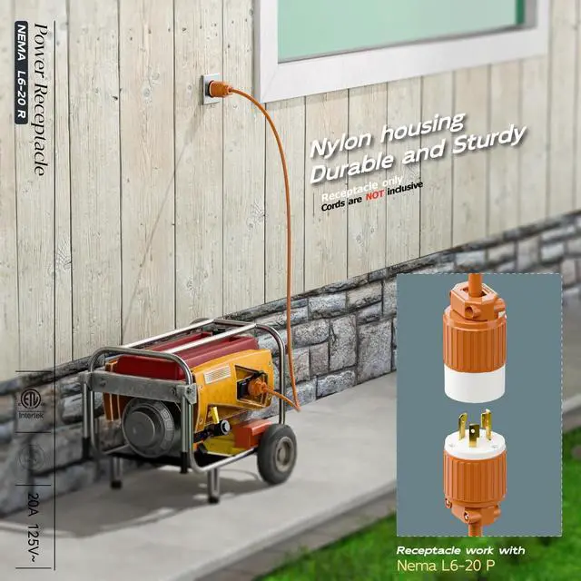 Alt view image 5 of 7 - (2PACK) NEMA L6-20R Locking Plug Receptacle, (ETL Listed) Twist Lock L6-20 20Amp 250Volt Female AC Connector, Industrial Grade Female Plugs 20A/250V, Replacement Plug Outlet PDL620R Orange
