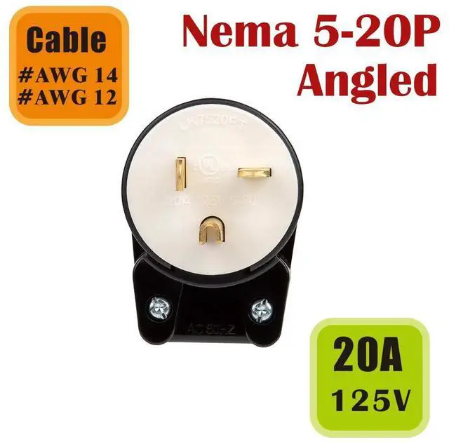 Alt view image 2 of 3 - 90 Degree Nema 5-20P Plug, Plugrand 20A 125V T-Blade Household Plug | Right Angle Easy Assembly DIY 20Amp 125Volt USA Canada 3-Prong Male Angled 20A Plug, 12-Directions Rotatable Connector