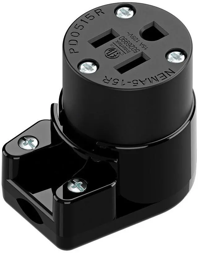 Main image of NEMA 5-15R/5-15C Female Socket, Right Angle 5-15R Connector ETL Listed 15AMP/125VOLT,15A DIY Receptacle, USA Canada 3-Prong,15A Household AC Industrial Grade Cord End Socket Full Black