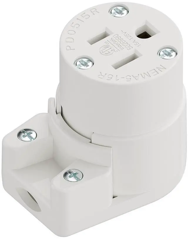 Main image of NEMA 5-15R/5-15C Female Socket, Right Angle 5-15R Connector ETL Listed 15AMP/125VOLT,15A DIY Receptacle, USA Canada 3-Prong,15A Household AC Industrial Grade Cord End Socket White