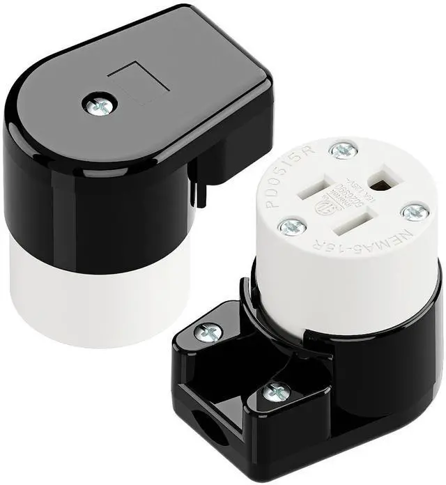 Main image of (2PACK) Nema 5-15R/5-15C Female Socket, Right Angle 5-15R Connector ETL Listed 15AMP/125VOLT,15A DIY Receptacle, USA Canada 3-Prong,15A Household AC Industrial Grade Cord End Socket Black/White