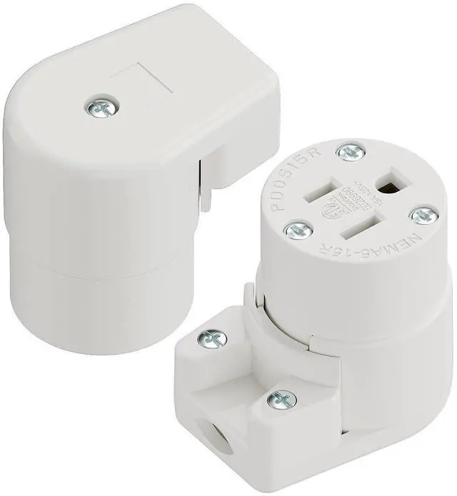 Main image of (2PACK) NEMA 5-15R/5-15C Female Socket, Right Angle 5-15R Connector ETL Listed 15AMP/125VOLT,15A DIY Receptacle, USA Canada 3-Prong,15A Household AC Industrial Grade Cord End Socket White