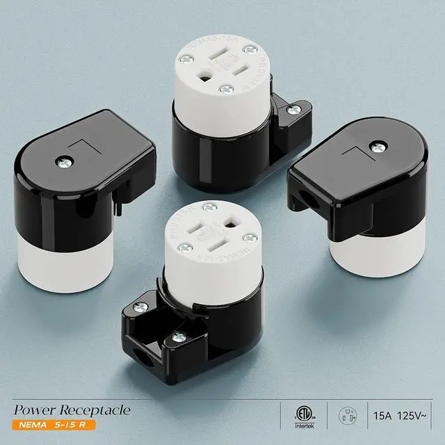 Alt view image 7 of 7 - (2PACK) Nema 5-15R/5-15C Female Socket, Right Angle 5-15R Connector ETL Listed 15AMP/125VOLT,15A DIY Receptacle, USA Canada 3-Prong,15A Household AC Industrial Grade Cord End Socket Black/White