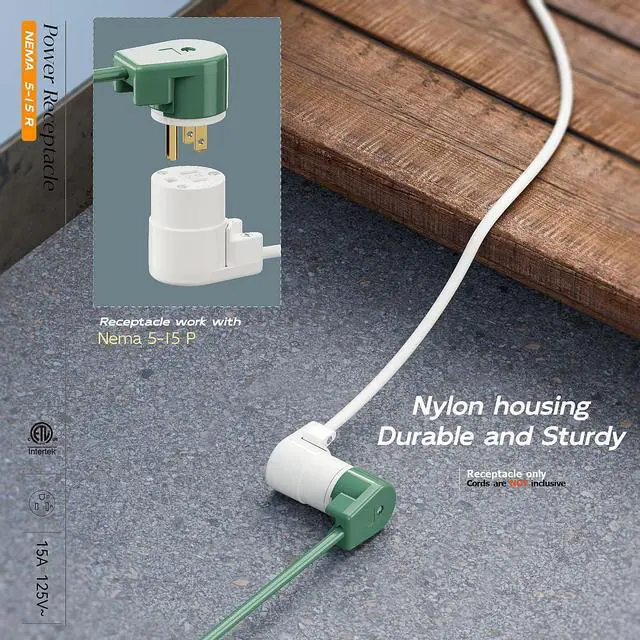 Alt view image 6 of 7 - NEMA 5-15R/5-15C Female Socket, Right Angle 5-15R Connector ETL Listed 15AMP/125VOLT,15A DIY Receptacle, USA Canada 3-Prong,15A Household AC Industrial Grade Cord End Socket White