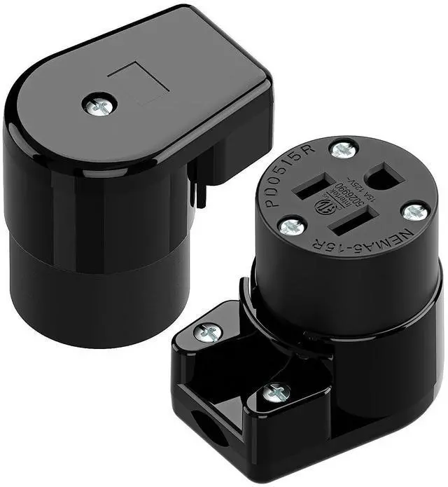 Main image of (2PACK) NEMA 5-15R/5-15C Female Socket, Right Angle 5-15R Connector ETL Listed 15AMP/125VOLT,15A DIY Receptacle, USA Canada 3-Prong,15A Household AC Industrial Grade Cord End Socket Full Black