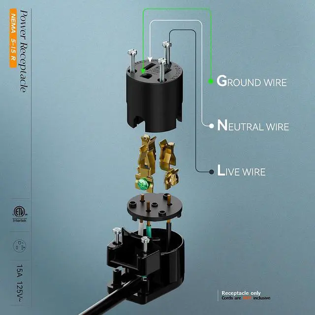 Alt view image 4 of 7 - NEMA 5-15R/5-15C Female Socket, Right Angle 5-15R Connector ETL Listed 15AMP/125VOLT,15A DIY Receptacle, USA Canada 3-Prong,15A Household AC Industrial Grade Cord End Socket Full Black